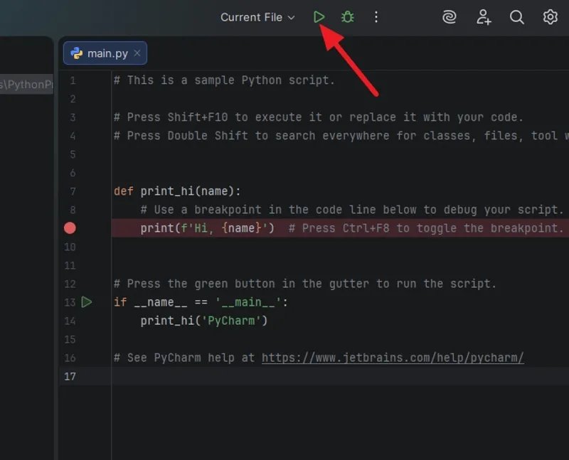 اجرای پروژه پایتون در PyCharm